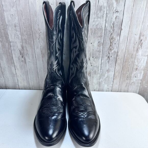 Dan‎ Post DP2110 Boots Mens 10 Black Leather Round Toe Western Riding Cowboy - Picture 2 of 9